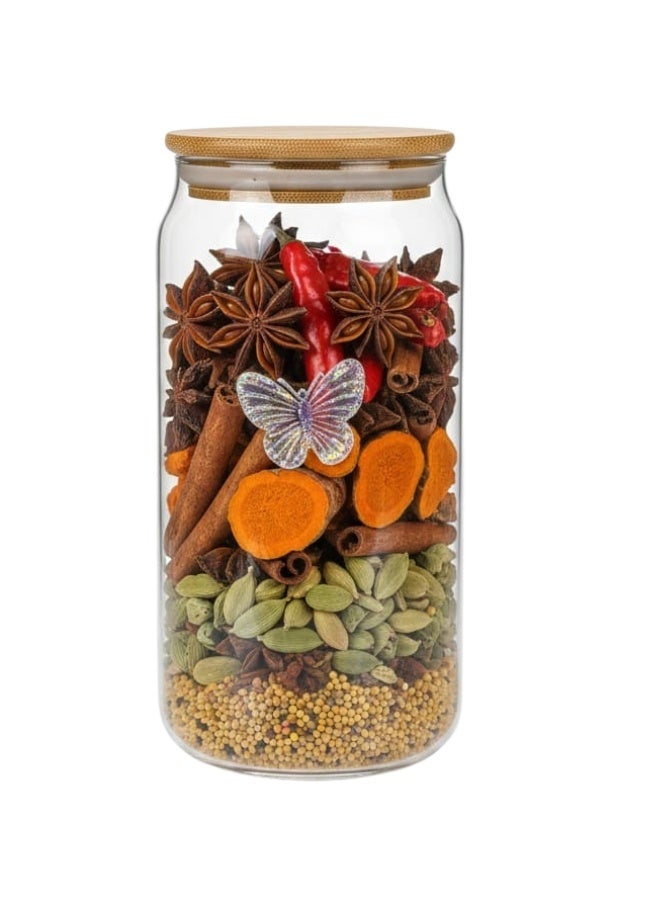 هابي هوم برطمان زجاجي بغطاء من الخيزران ، ديكور منزلي، علبة شاي، مسحوق حليب، سكر، فواكه مجففة، حلوى، أرز، بسكويت، معكرونة، حبوب، برطمانات طعام بغطاء محكم الغلق (شفاف -سعه 500مل) - Image 2